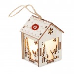 Kerst ornament in de vorm van huis kleur hout tweede weergave met logo