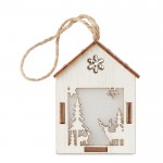 Kerst ornament in de vorm van huis kleur hout derde weergave