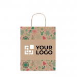 Middelgrote papieren tas met logo en kerstmotief kleur naturel weergave met jouw bedrukking