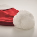 Gebreide kerstmuts met logo van PET-polyester met manchet en kwastje kleur rood foto bekijken vierde weergave