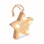 Kerst hangende houten ster met LED-verlichting kleur hout tweede weergave