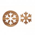 Set van 2 sneeuwvlokvormige onderzetters van acaciahout kleur hout zevende weergave