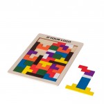 Puzzelspel met 40 gekleurde houten stukjes kleur bruin met jouw bedrukking