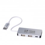 Aluminium USB-hub met 2 USB A-poorten en 1 USB C-poort kleur zilver met jouw bedrukking