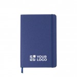 Gerecycled kartonnen notitieboek met elastiek en lint, A5 kleur ultramarijn blauw met jouw bedrukking