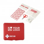 Rode plastic EHBO-doos weergave met jouw bedrukking