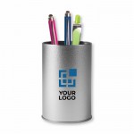 Ronde metalen pennenhouder met logo weergave met jouw bedrukking