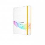 Bedrukt notitieboekje met elastieksluiting kleur geel afbeelding met logo
