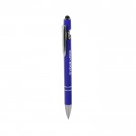 Gerecycled aluminium pen met rubberen afwerking en stylus kleur blauw met afdrukgebied