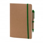 Notitieboekje met logo en kartonnen omslag en pen kleur groen