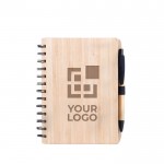 Bamboe notitieboek met logo en pen weergave met jouw bedrukking