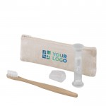 Set met tandenborstel en zandloper in een etui kleur wit met afdrukgebied
