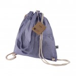Fairtrade 140g/m2 katoenen 2-in-1 tas en rugzak met trekkoord kleur blauw gedetailleerde weergave 4