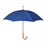 Te bedrukken paraplu van 23” met houten handvat kleur blauw