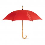 Te bedrukken paraplu van 23” met houten handvat kleur rood