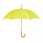 Te bedrukken paraplu van 23” met houten handvat kleur geel