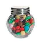 Chocolade snoepjes in glazen pot met aanpasbaar deksel kleur meerkleurig