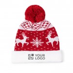Polyester hoed met origineel kerstmotief en rode pompon met jouw bedrukking