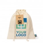 Fairtrade katoenen tas met trekkoord voor zelfsluiting 150g/m2 met jouw bedrukking