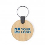Ronde bamboe sleutelhanger met logo weergave met jouw bedrukking