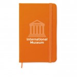 Pocket notitieboekje met lijntjes kleur oranje vierde weergave met logo