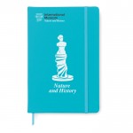 Pocket notitieboekje met lijntjes kleur turkoois vierde weergave met logo