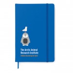 Gelinieerd notitieboekje met opdruk kleur koningsblauw vierde weergave met logo