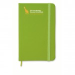 Gelinieerd notitieboekje met opdruk kleur limoen groen vierde weergave met logo