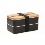 2-laags gerecyclede PP lunchbox met afscheider en bestek 2x400ml kleur zwart