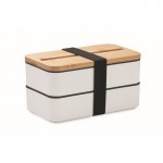 2-laags gerecyclede PP lunchbox met afscheider en bestek 2x400ml kleur wit