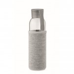 Fles met logo van gerecycled glas met deksel en anti-lekdop 500 ml kleur grijs