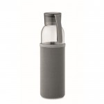 Fles met logo van gerecycled glas met deksel en anti-lekdop 500 ml kleur donkergrijs