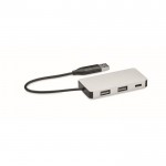 Aluminium USB hub met 3 poorten en 20cm kabellengte kleur zilver