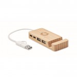 Bamboe USB hub met 4 poorten en 20cm kabellengte kleur hout hoofdweergave