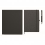 Notitieboekje van gerecycled leer met harde kaft en pen kleur zwart derde weergave