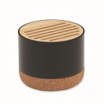 Draadloze ronde speaker met kurken voet en bamboedetail kleur zwart