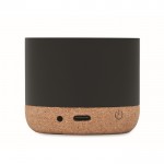 Draadloze ronde speaker met kurken voet en bamboedetail kleur zwart vijfde weergave
