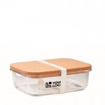 Lunchbox van borosilicaatglas met kurkdeksel 830 ml weergave met bedrukking