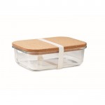 Lunchbox van borosilicaatglas met kurkdeksel 830 ml kleur doorzichtig