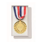 IJzeren medaille met driekleurig lint van blauw, wit en rood weergave met bedrukking
