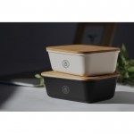 Lunchbox van PP kunststof met bamboe deksel kleur zwart luxe weergave