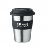 RVS koffiebeker met (350ml) siliconen deksel weergave met jouw bedrukking