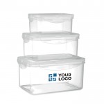 3 PP kunststof lunchboxen (3250, 1000 & 550ml) weergave met jouw bedrukking