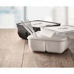 PP kunststof lunchbox met 2 compartimenten kleur wit luxe hoofdweergave