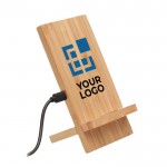 Draadloze bamboe oplader/ telefoonstandaard weergave met jouw bedrukking