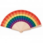 Houten waaier met logo en regenboogdesign kleur meerkleurig