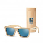 Bamboe brillenkoker en zonnebril met logo weergave met jouw bedrukking