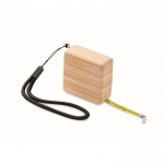 Vierkante rolmaat met logo en bamboe behuizing kleur hout
