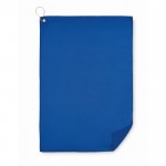 Polyester golf handdoek met logo en haakje kleur blauw