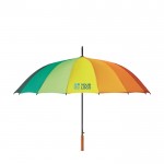 Grote reclame paraplu met regenboogdesign weergave met jouw bedrukking